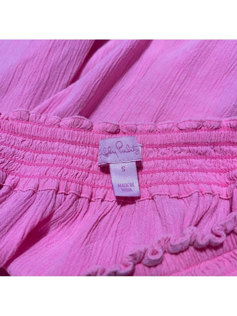 Lilly Pulitzer Nita Top Women’s‎ Small Tiki Pink Off-Shoulder Bell Sleeve Blouse - Picture 6 of 6